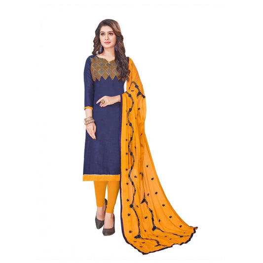 Slub Cotton Unstitched Salwar-Suit Material With Dupatta (Blue, 2-2.5mtrs)