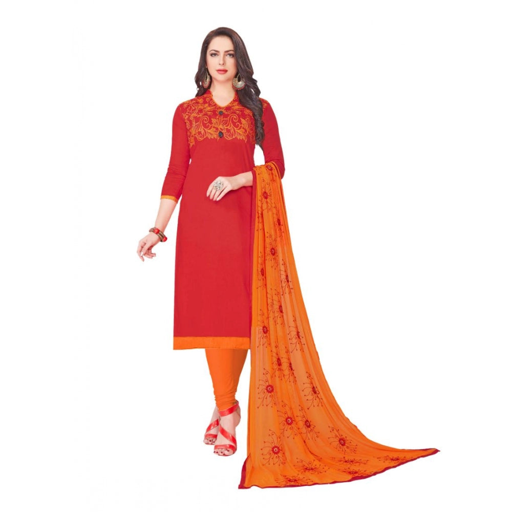 Glaze Cotton Unstitched Salwar-Suit Material With Dupatta (Red, 2-2.5mtrs)