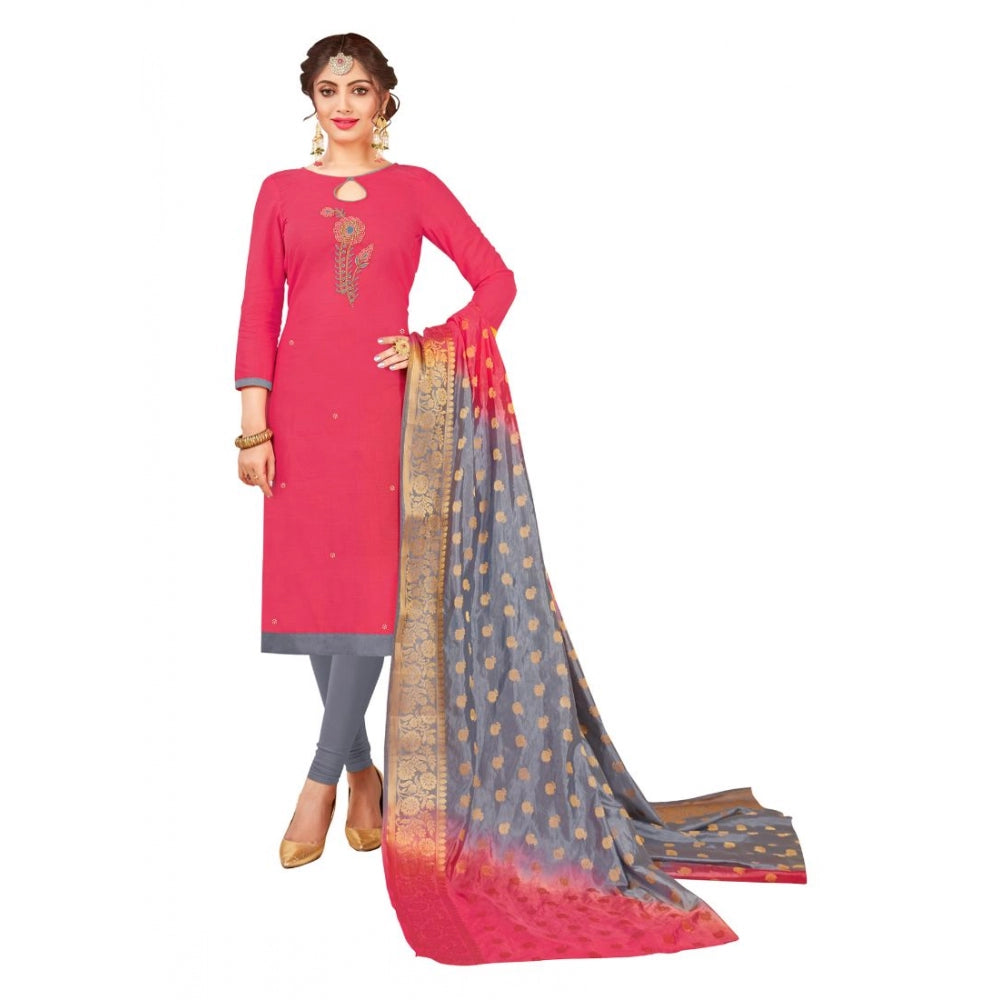 South Slub Cotton Unstitched Salwar-Suit Material With Dupatta (Pink, 2-2.5mtrs)