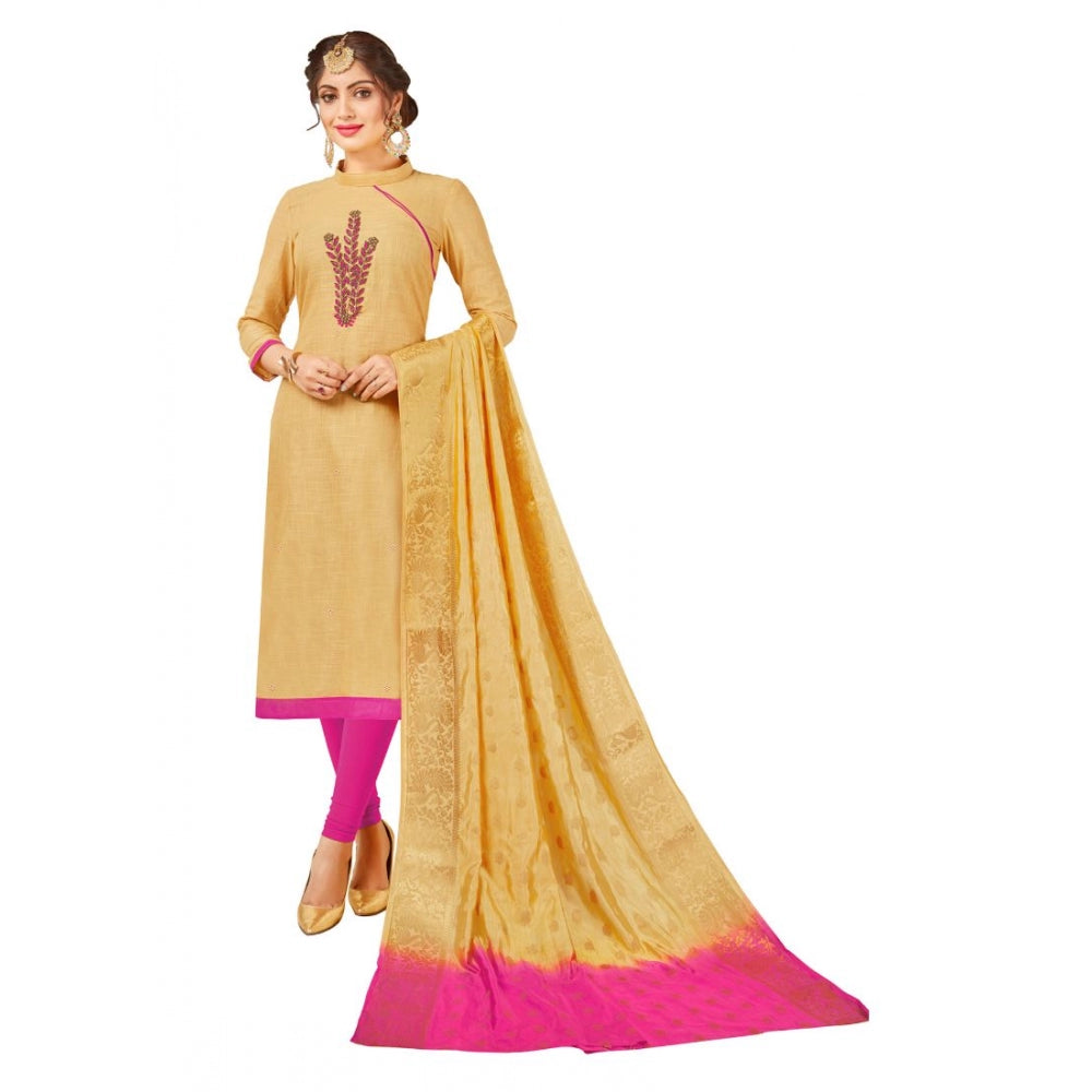 South Slub Cotton Unstitched Salwar-Suit Material With Dupatta (Sandel, 2-2.5mtrs)