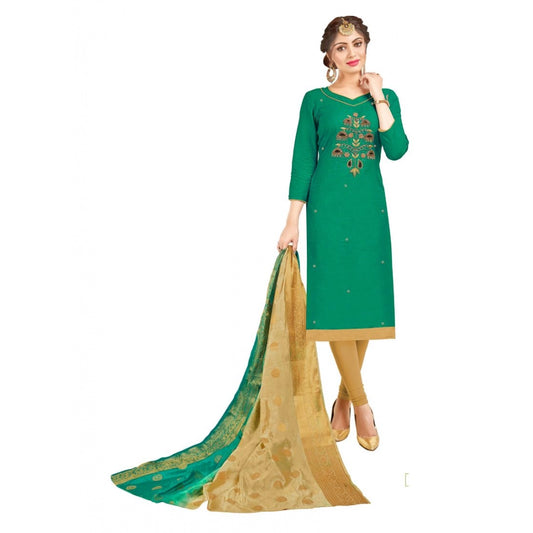 South Slub Cotton Unstitched Salwar-Suit Material With Dupatta (Green, 2-2.5mtrs)