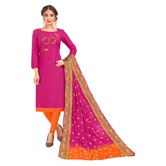 South Slub Cotton Unstitched Salwar-Suit Material With Dupatta (Magenta, 2-2.5mtrs)