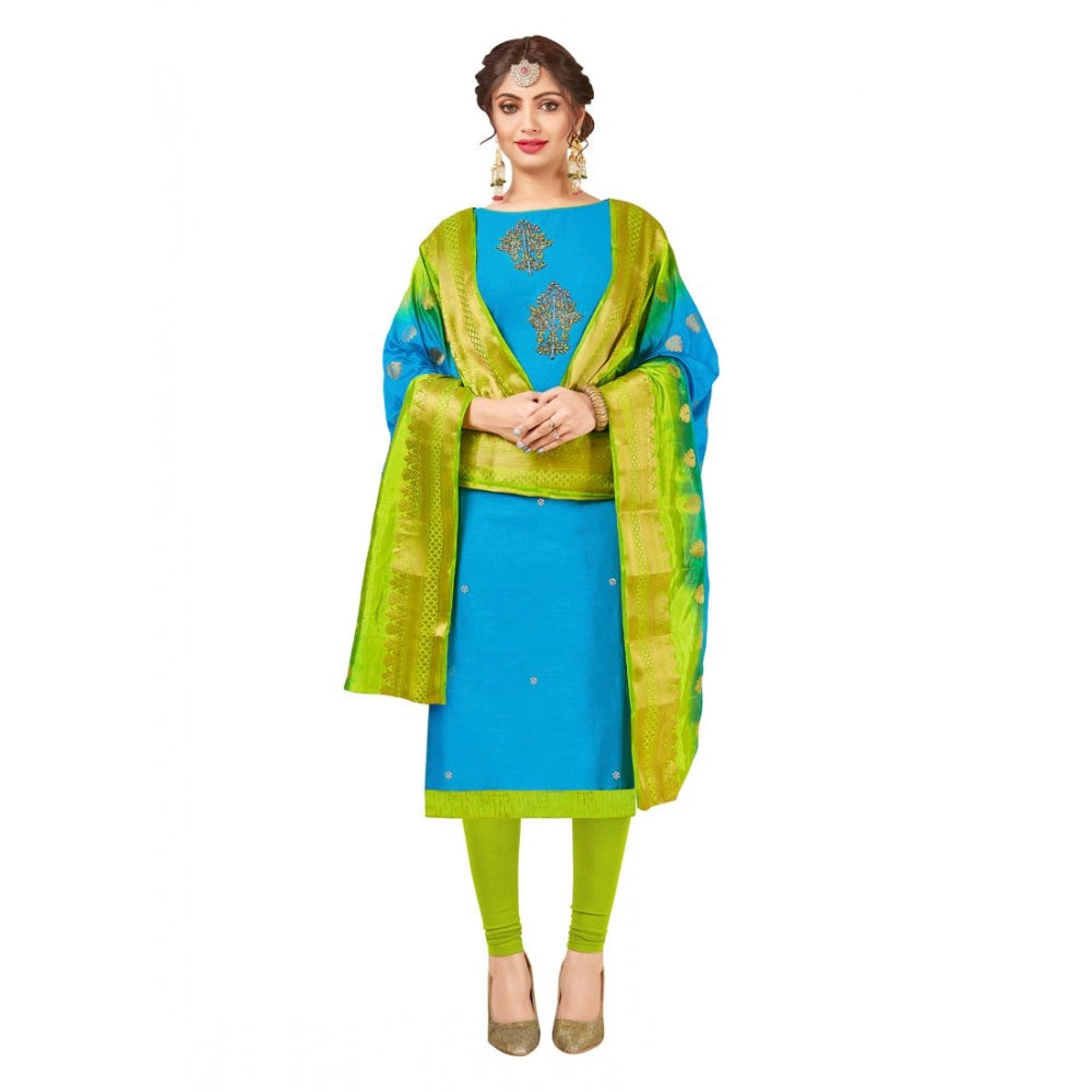 South Slub Cotton Unstitched Salwar-Suit Material With Dupatta (Sky Blue, 2-2.5mtrs)