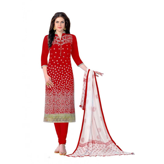 Cotton Unstitched Salwar-Suit Material With Dupatta (Red, 2-2.5mtrs)