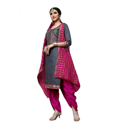 Cotton Unstitched Salwar-Suit Material With Dupatta (Grey, 2-2.5mtrs)