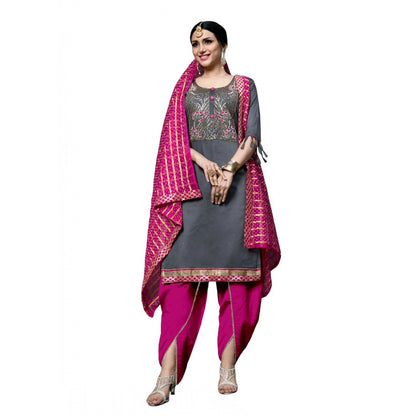 Cotton Unstitched Salwar-Suit Material With Dupatta (Grey, 2-2.5mtrs)