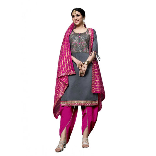 Cotton Unstitched Salwar-Suit Material With Dupatta (Grey, 2-2.5mtrs)