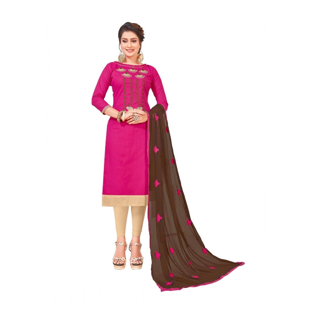 Slub Cotton Unstitched Salwar-Suit Material With Dupatta (Pink, 2-2.5mtrs)