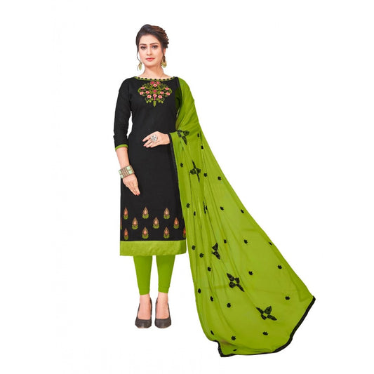 Slub Cotton Unstitched Salwar-Suit Material With Dupatta (Black, 2-2.5mtrs)