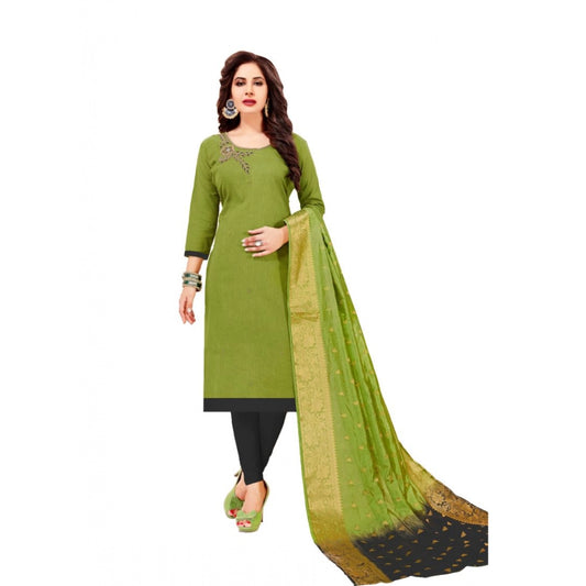 Slub Cotton Unstitched Salwar-Suit Material With Dupatta (Green, 2-2.5mtrs)