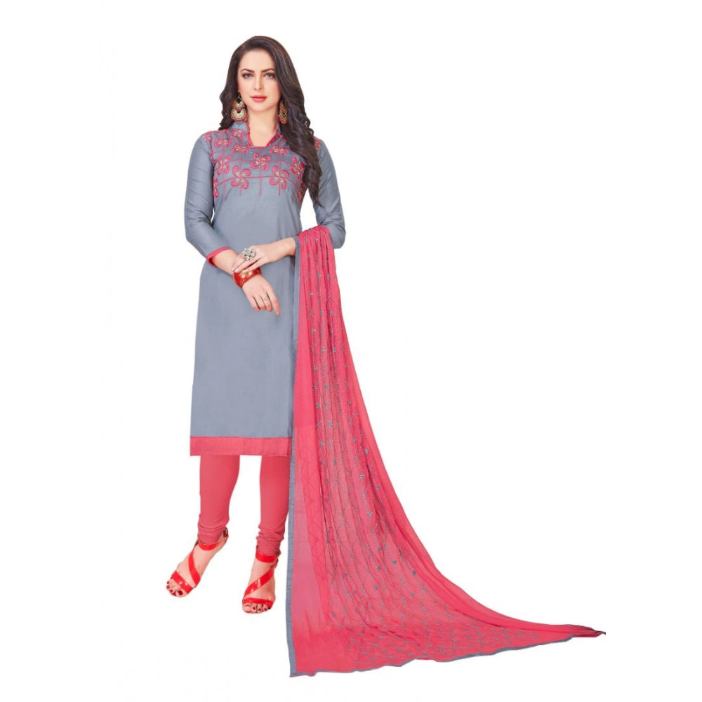 Unstitched Salwar-Suit Material With Dupatta (Ash , 2-2.5mtrs)