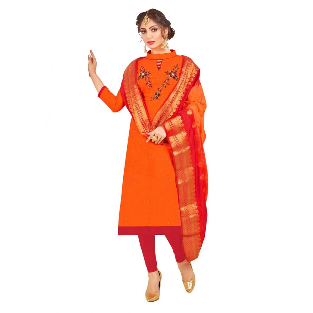 South Slub Cotton Unstitched Salwar-Suit Material With Dupatta (Oranage, 2-2.5mtrs)