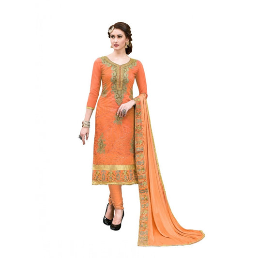 Chanderi Cotton Unstitched Salwar-Suit Material With Dupatta (Oranage, 2-2.5mtrs)