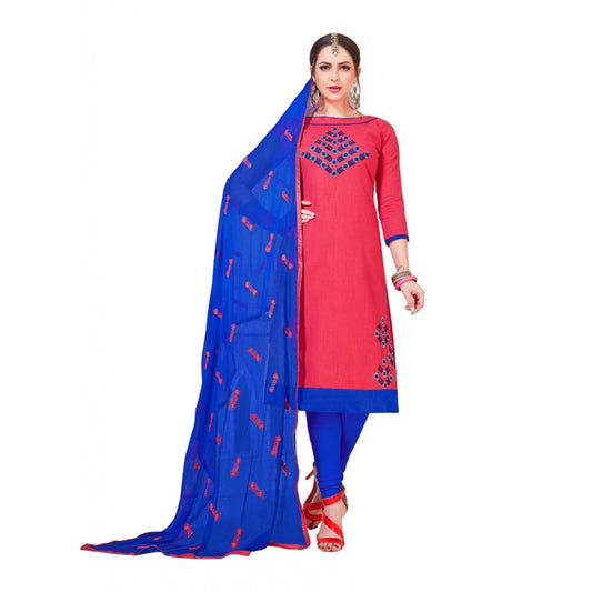 Slub Cotton Unstitched Salwar-Suit Material With Dupatta (Pink, 2-2.5mtrs)