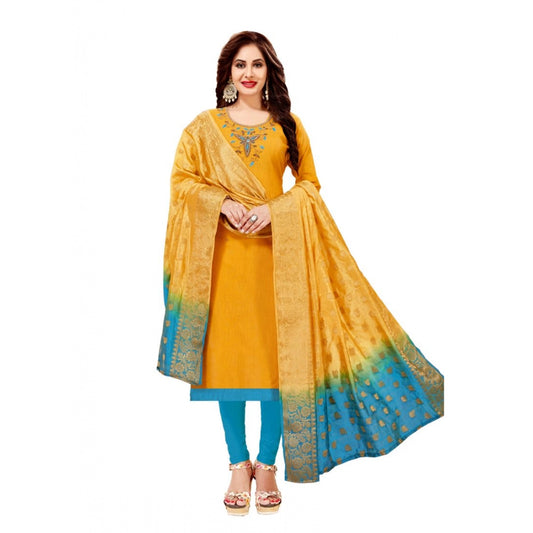 Slub Cotton Unstitched Salwar-Suit Material With Dupatta (Yellow, 2-2.5mtrs)