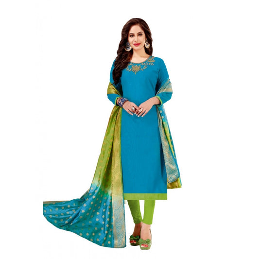 Slub Cotton Unstitched Salwar-Suit Material With Dupatta (Blue, 2-2.5mtrs)