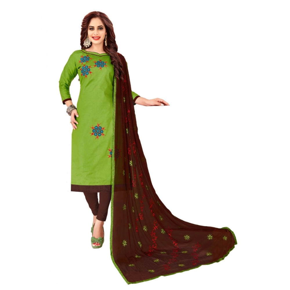 Glaze Cotton Unstitched Salwar-Suit Material With Dupatta (Green, 2-2.5mtrs)