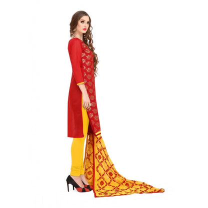 Red Banarasi Jacquard Unstitched Salwar-Suit Material with Dupatta