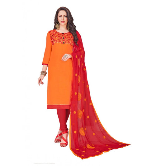 Slub Cotton Unstitched Salwar-Suit Material With Dupatta (Oranage, 2-2.5mtrs)