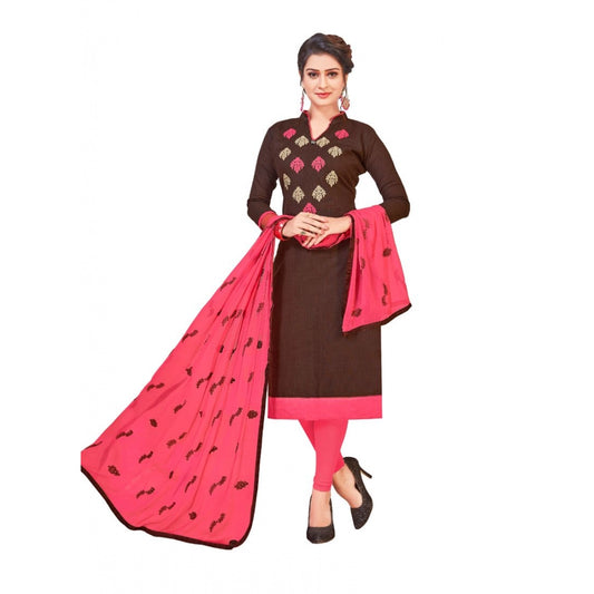 Slub Cotton Unstitched Salwar-Suit Material With Dupatta (Brown, 2-2.5mtrs)