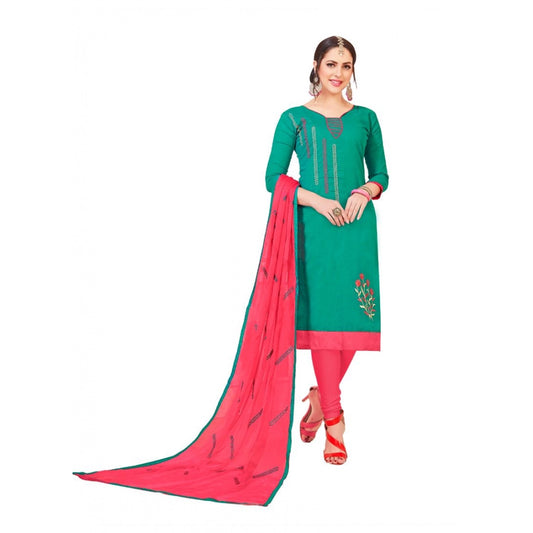 Slub Cotton Unstitched Salwar-Suit Material With Dupatta (Green, 2-2.5mtrs)