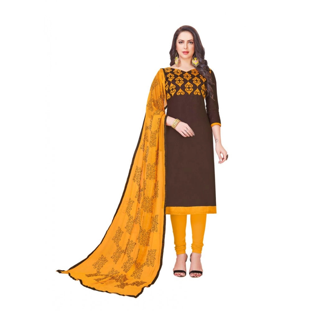 Glaze Cotton Unstitched Salwar-Suit Material With Dupatta (Coffee, 2-2.5mtrs)