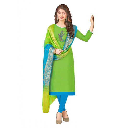 South Slub Cotton Unstitched Salwar-Suit Material With Dupatta (Green, 2-2.5mtrs)