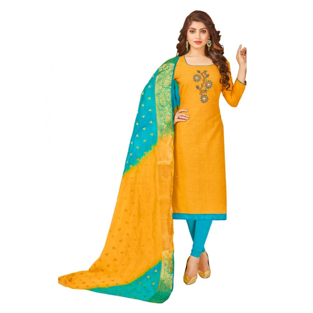 South Slub Cotton Unstitched Salwar-Suit Material With Dupatta (Yellow, 2-2.5mtrs)