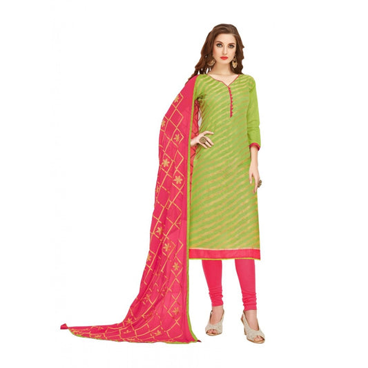 Green Banarasi Jacquard Unstitched Salwar-Suit Material with Dupatta