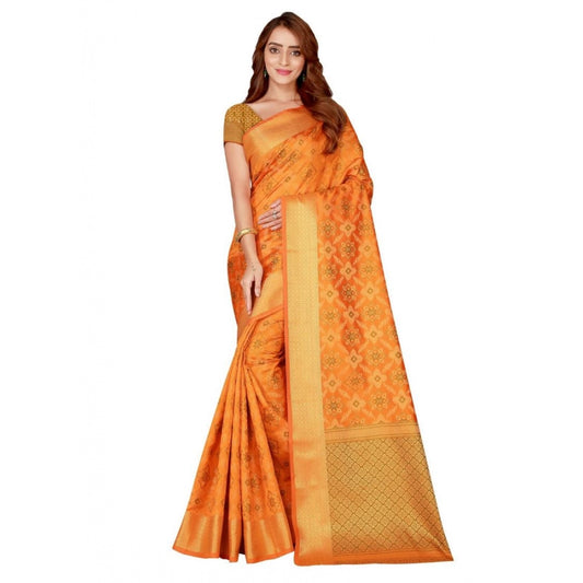 Kanjivaram Silk Saree with Blouse (Yellow, 5-6 Mtrs)