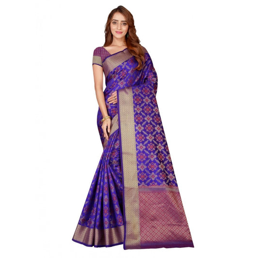 Kanjivaram Silk Saree with Blouse (Blue, 5-6 Mtrs)