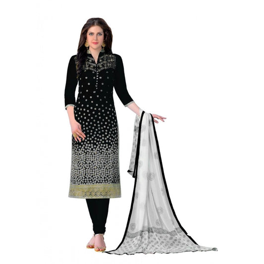 Cotton Unstitched Salwar-Suit Material With Dupatta (Black, 2.20 Mtr)