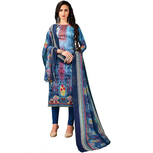 Cotton Unstitched Salwar-Suit Material With Dupatta (Blue, 2.5 Mtr)