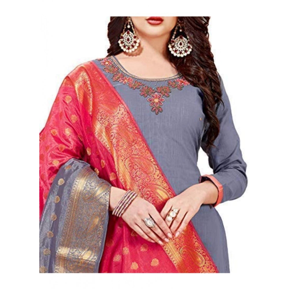 Slub Cotton Unstitched Salwar-Suit Material With Dupatta (Grey, 2 Mtr)