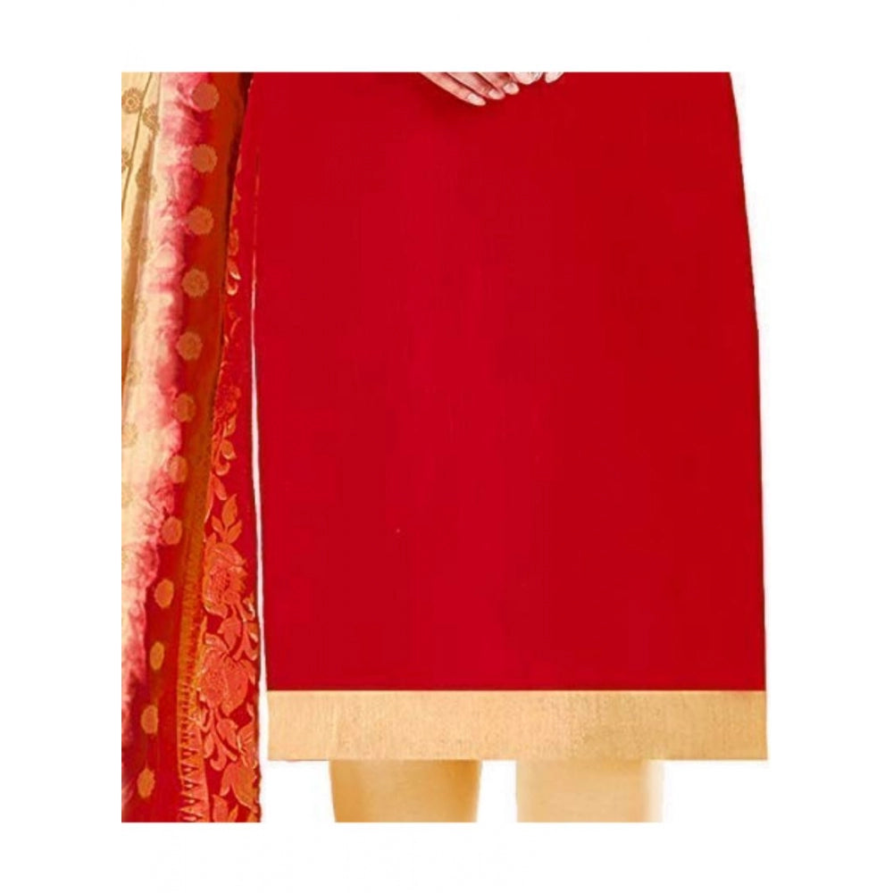 Slub Cotton Unstitched Salwar-Suit Material With Dupatta (Red, 2 Mtr)