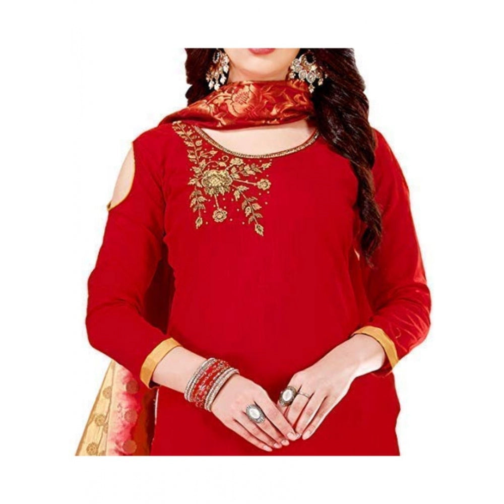 Slub Cotton Unstitched Salwar-Suit Material With Dupatta (Red, 2 Mtr)