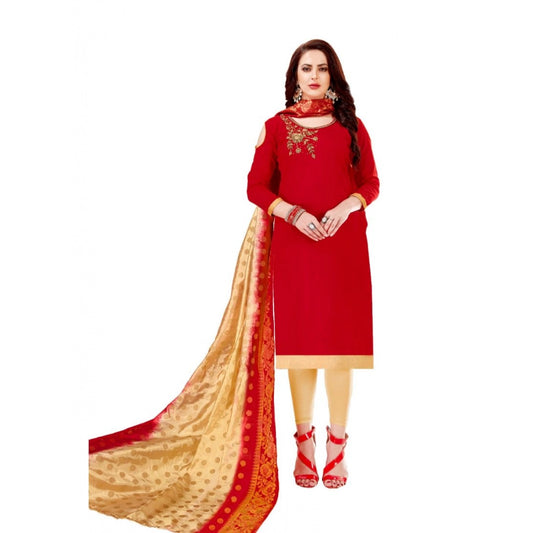 Slub Cotton Unstitched Salwar-Suit Material With Dupatta (Red, 2 Mtr)