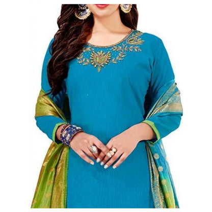 Slub Cotton Unstitched Salwar-Suit Material With Dupatta (Sky Blue, 2 Mtr)