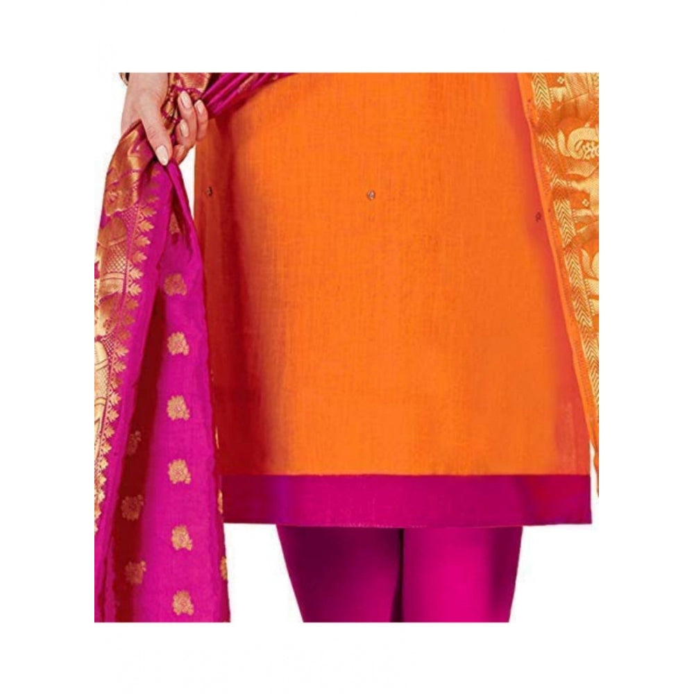 Slub Cotton Unstitched Salwar-Suit Material With Dupatta (Orange, 2 Mtr)