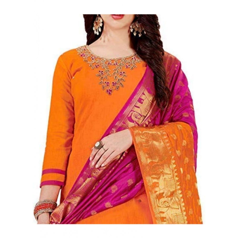 Slub Cotton Unstitched Salwar-Suit Material With Dupatta (Orange, 2 Mtr)