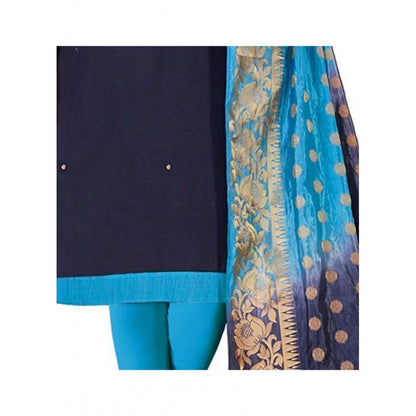 Slub Cotton Unstitched Salwar-Suit Material With Dupatta (Navy Blue, 2 Mtr)