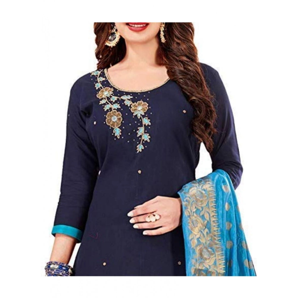 Slub Cotton Unstitched Salwar-Suit Material With Dupatta (Navy Blue, 2 Mtr)