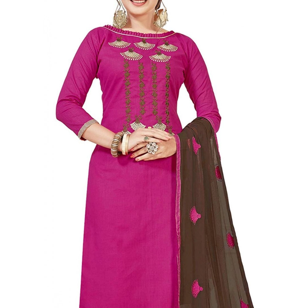 Slub Cotton Unstitched Salwar-Suit Material With Dupatta (Pink, 2 Mtr)