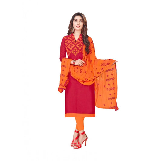 Slub Cotton Unstitched Salwar-Suit Material With Dupatta (Red, 2 Mtr)