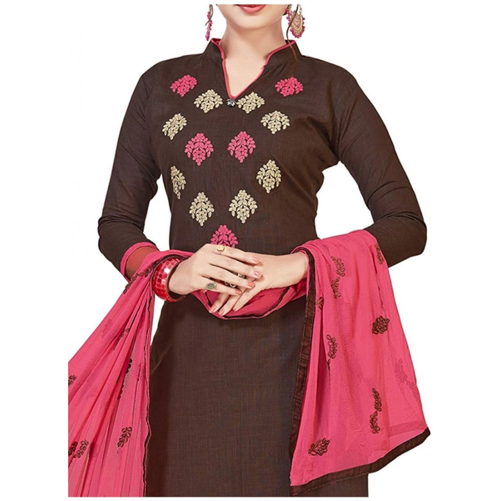 Slub Cotton Unstitched Salwar-Suit Material With Dupatta (Brown, 2 Mtr)