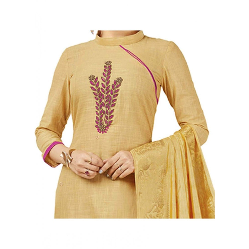 South Slub Cotton Unstitched Salwar-Suit Material With Dupatta (Beige, 2 Mtr)