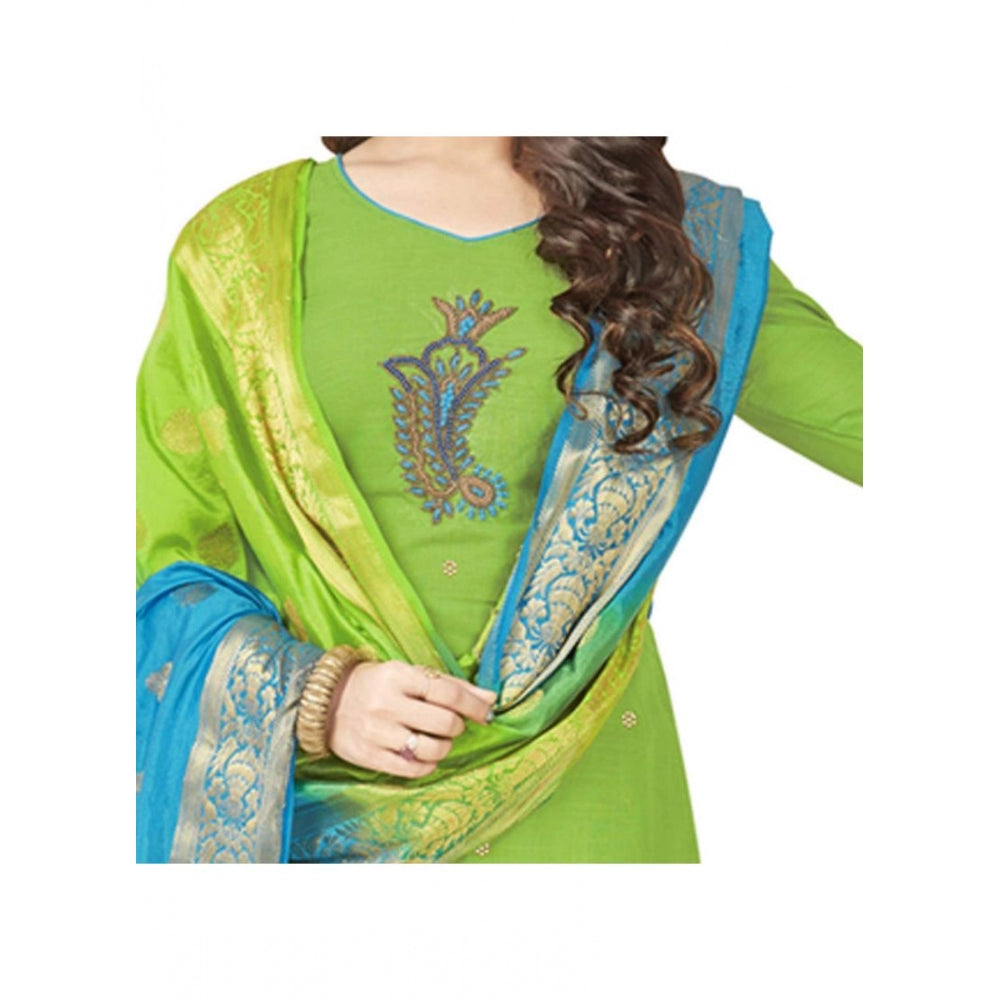 South Slub Cotton Unstitched Salwar-Suit Material With Dupatta (Green, 2 Mtr)