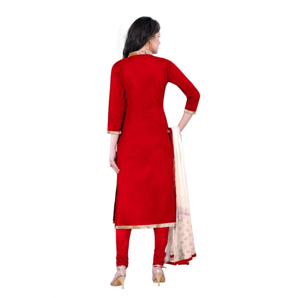 Cotton Unstitched Salwar-Suit Material With Dupatta (Red, 2.20 Mtr)