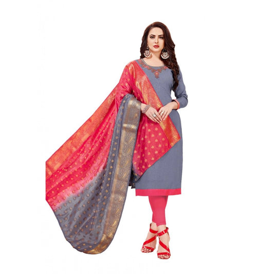 Slub Cotton Unstitched Salwar-Suit Material With Dupatta (Grey, 2 Mtr)