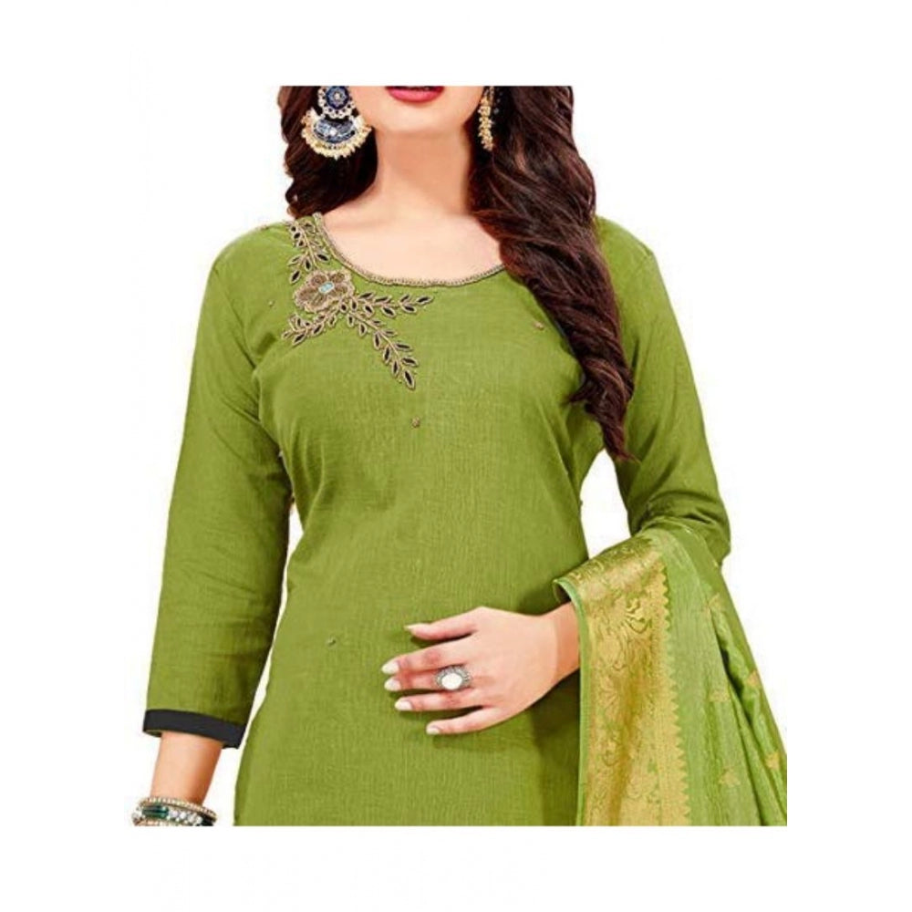 Slub Cotton Unstitched Salwar-Suit Material With Dupatta (Mahendi Green, 2 Mtr)